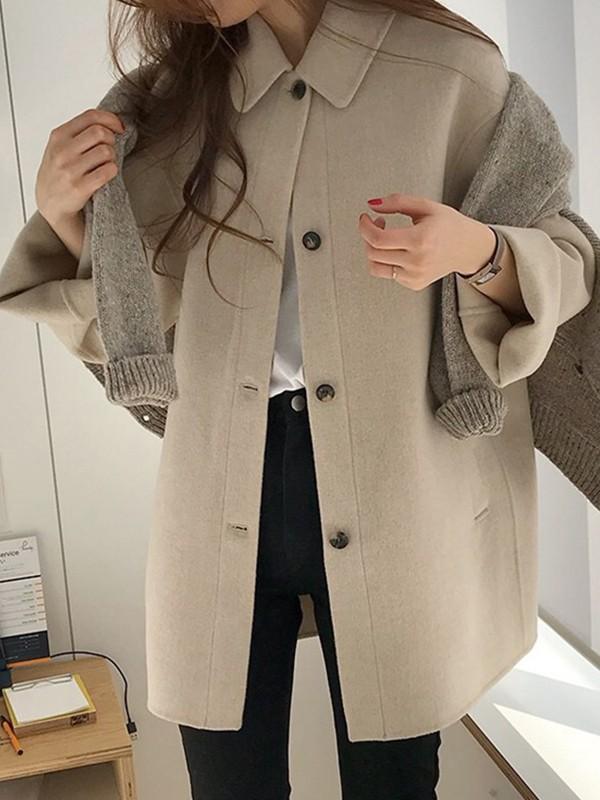 Button Front Wool Blend Long Coat Product Image