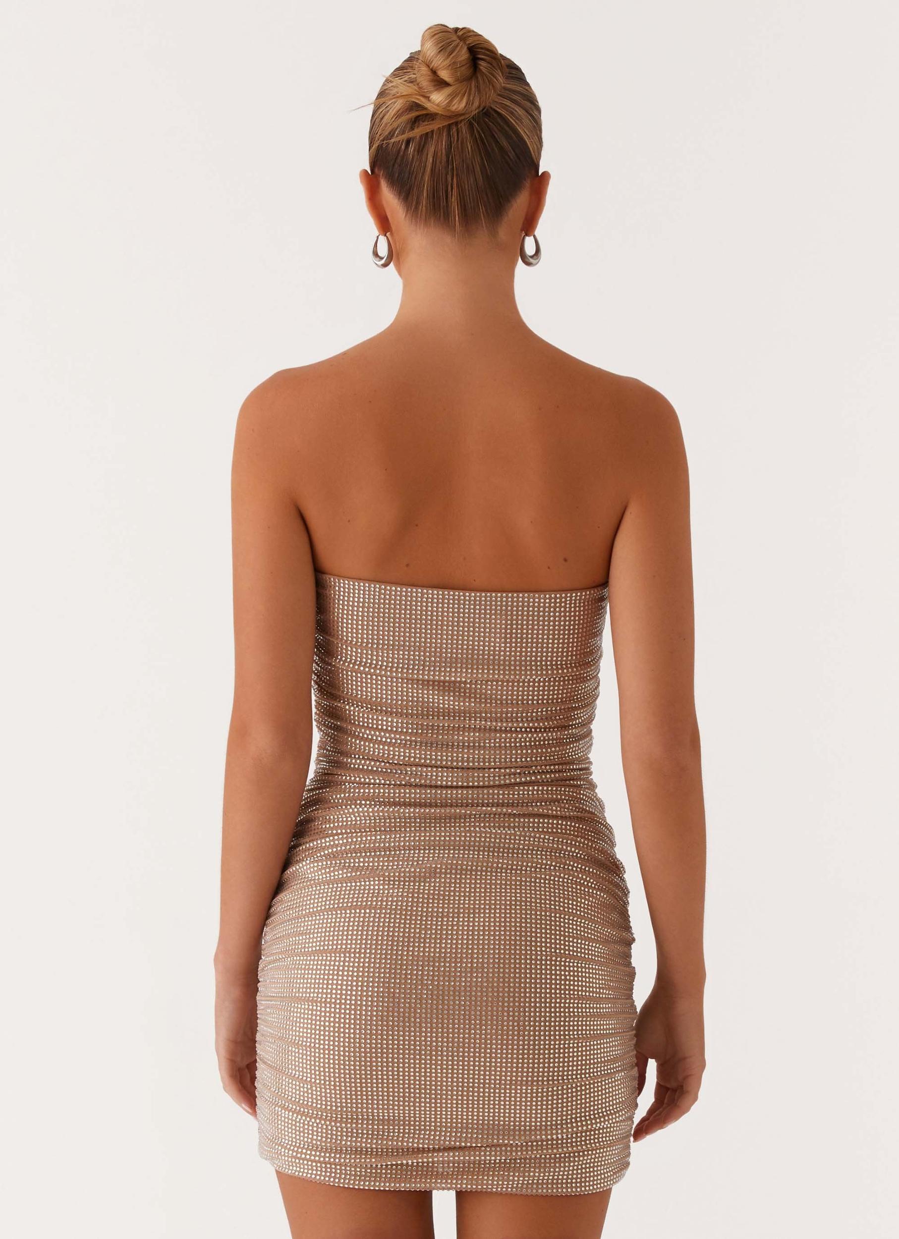 Hollywood Dream Rhinestone Mini Dress - Silver Rhinestone Product Image