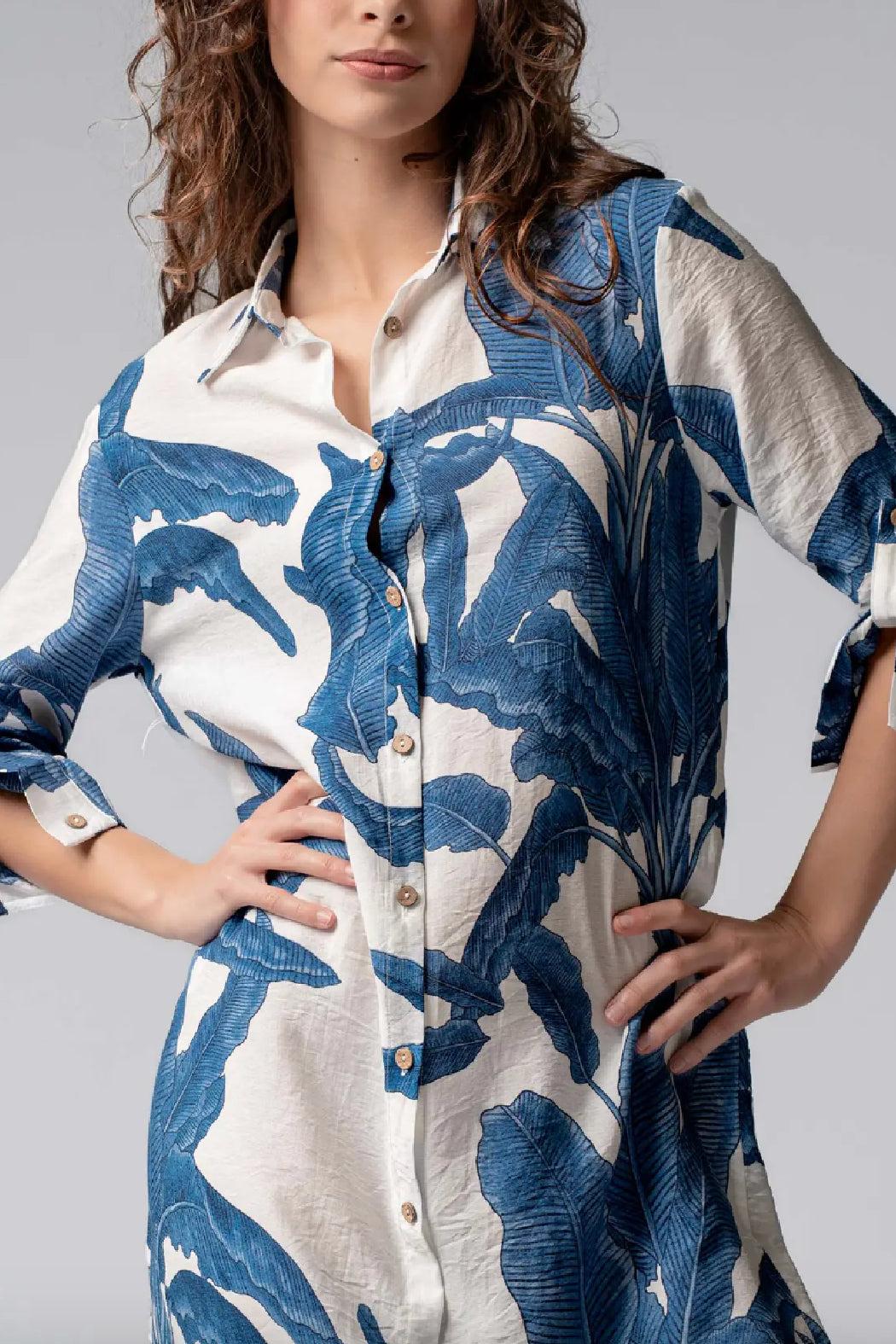 Tropical Paradise Button Down Collared Vacation Dress Product Image