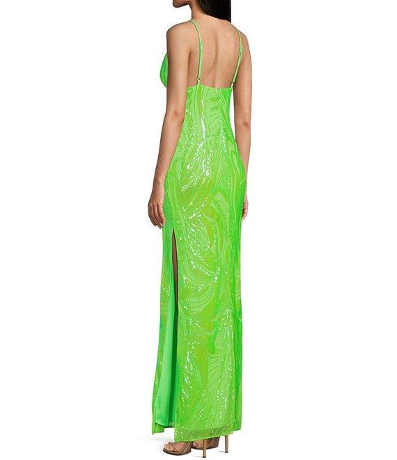 Morgan & Co. Pattern Sequin Lace Long Dress Product Image