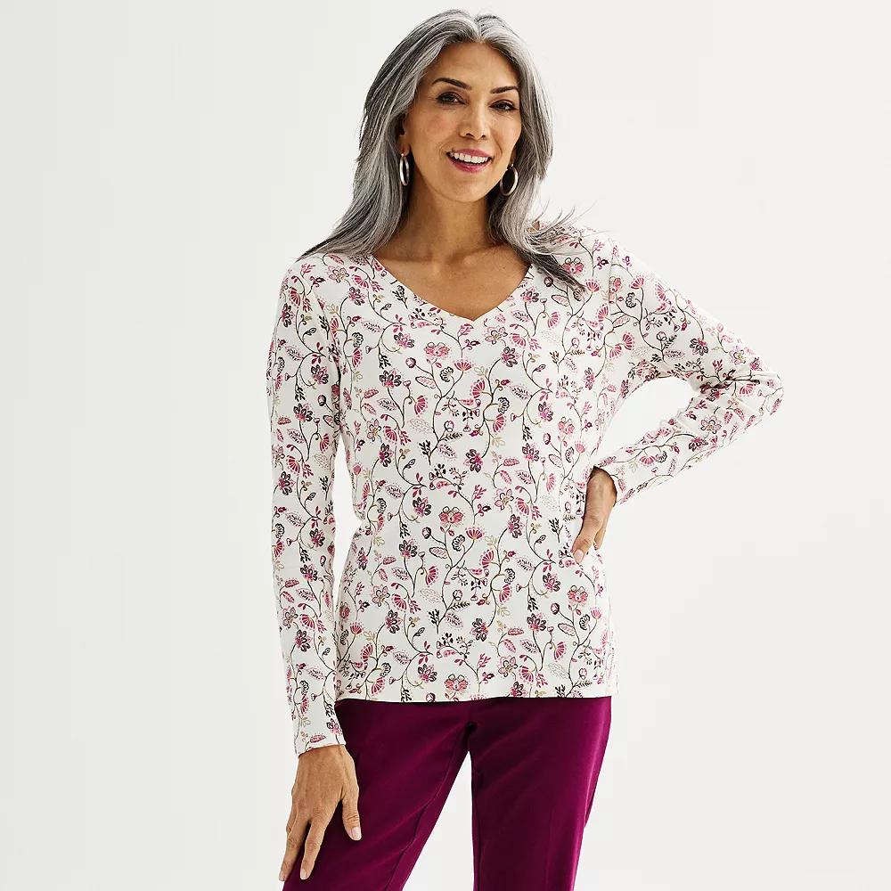 Petite Croft & Barrow® Essential Long-Sleeve V-Neck Top, Women's,  Product Image