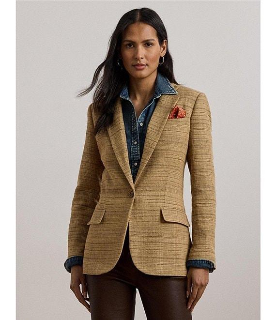 Lauren Ralph Lauren Linen Blend Herringbone Notch Lapel Long Sleeve Single-Button Blazer Product Image