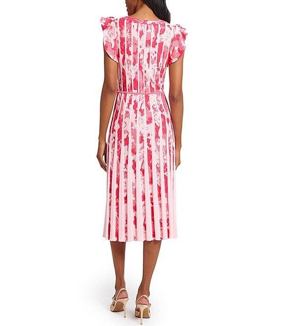 Ming Wang Knit Jacquard V-Neck Flutter Sleeve Fit-And-Flare Midi Dress Product Image