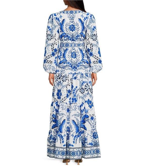 A Loves A Floral Printed Linen Blend Long Sleeve V-Neck Self Tie Maxi Dress Product Image