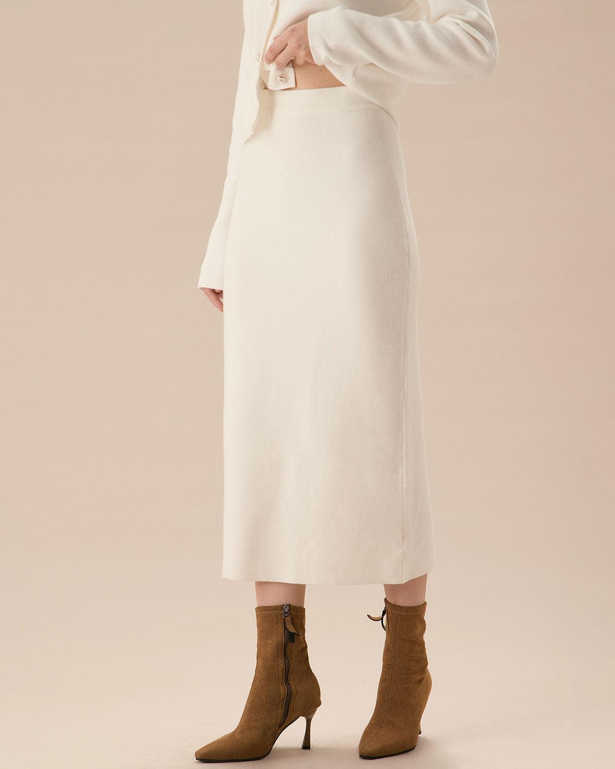 White Elastic Waist Straight Skirt Product Image