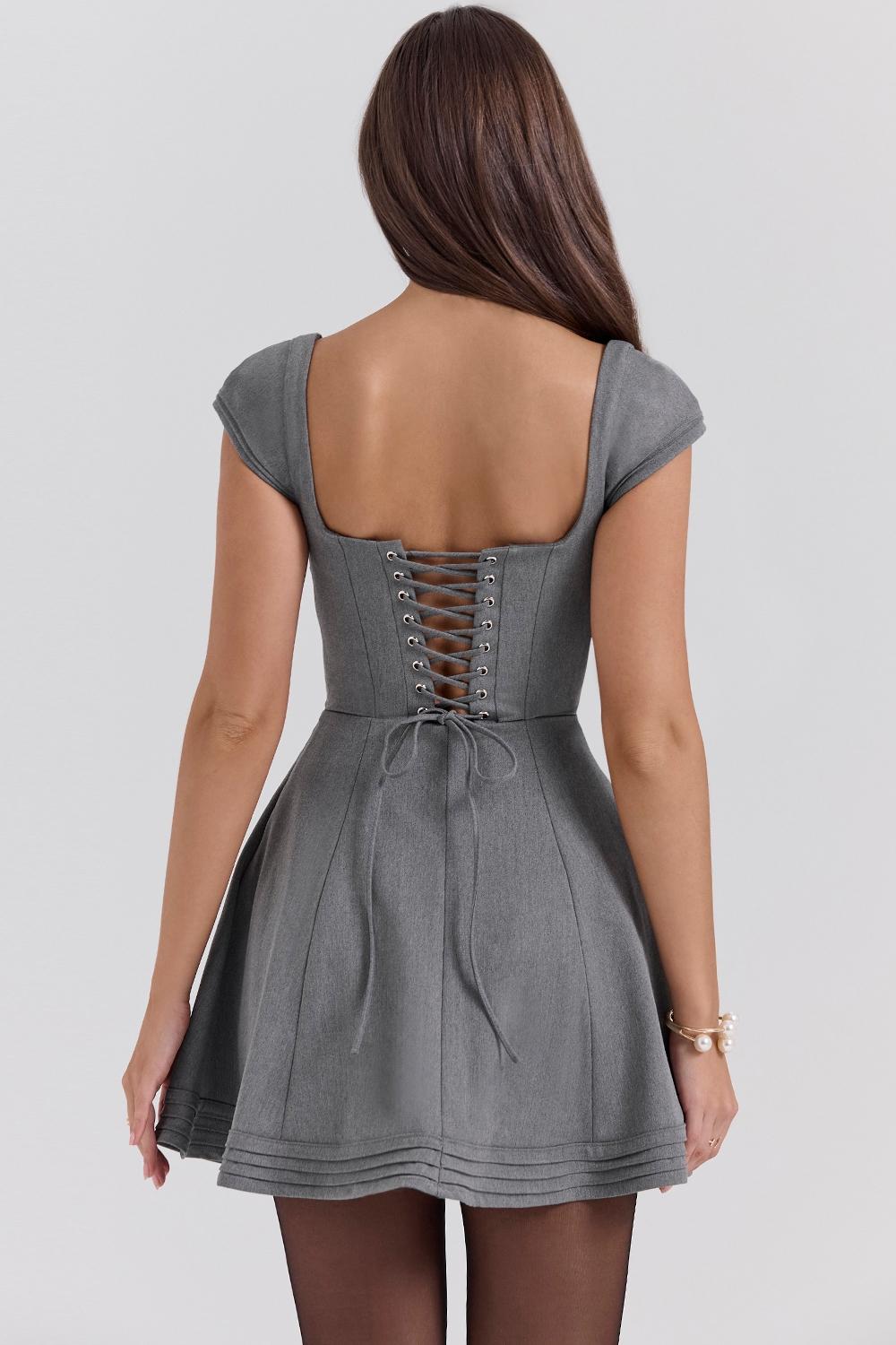 Cheri  french grey fitted mini dress with voluminous skirt - sale Product Image