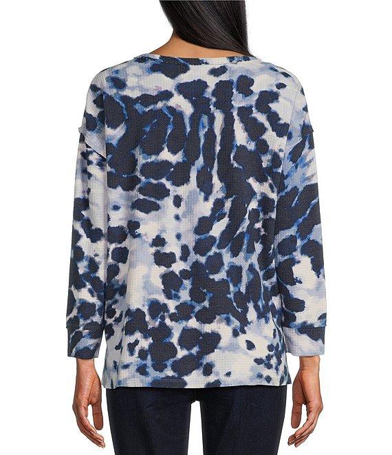 Westbound Cloudy Animal Long Sleeve Henley Neck Top Product Image