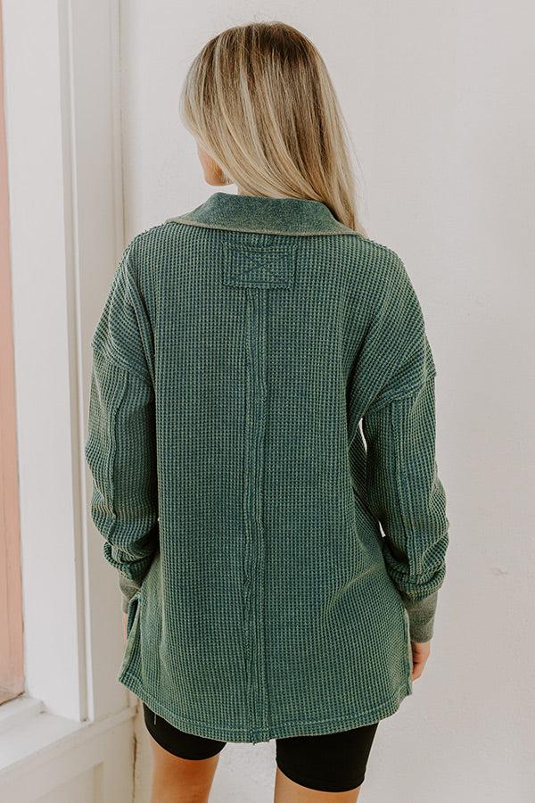 Cozy Cues Waffle Knit Top in Hunter Green Product Image