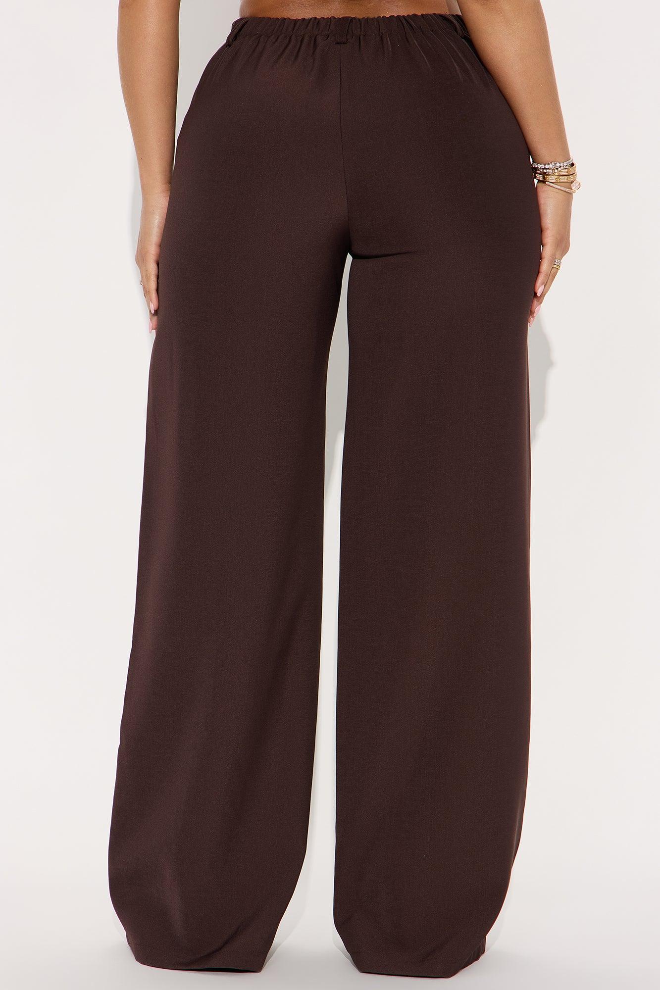 Yessica Wide Leg Twill Trouser - Chocolate Product Image