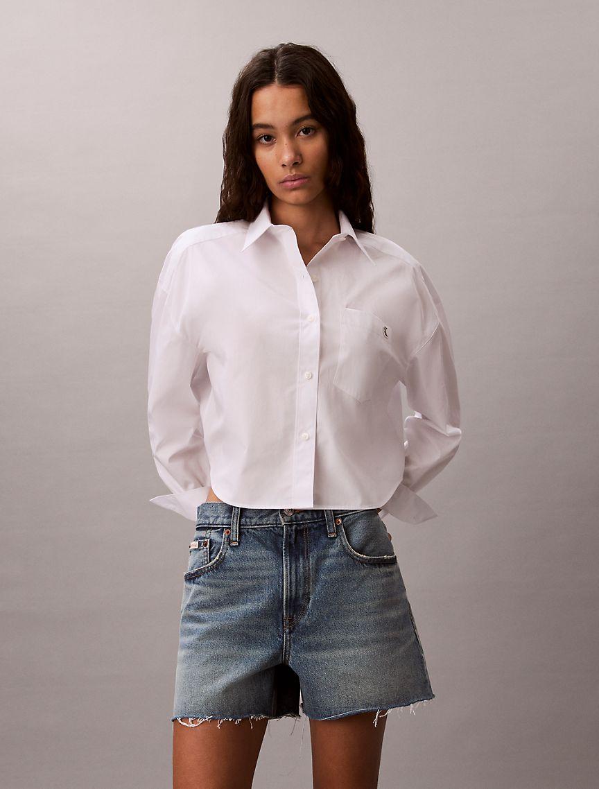 Cotton Poplin Cropped Boxy Button-Down Shirt Product Image
