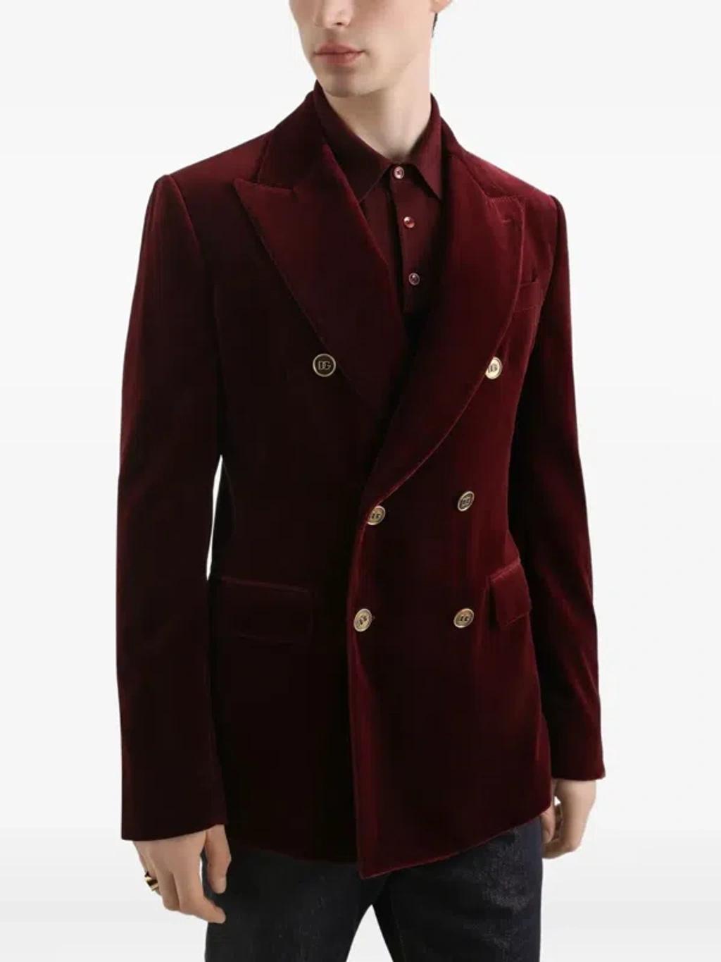 DOLCE & GABBANA Sicilia Velvet Double-breasted Blazer In Red Product Image