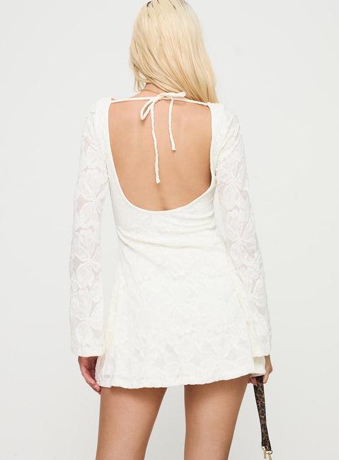 Lukea Lace Long Sleeve Mini Dress Cream Product Image