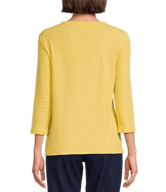 Allison Daley 3/4 Sleeve Keyhole Neck Tie Hem Seersucker Knit Top Product Image