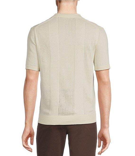 Murano Crocodile World Collection Pointelle Johnny Collar Short Sleeve Sweater Knit Shirt Product Image