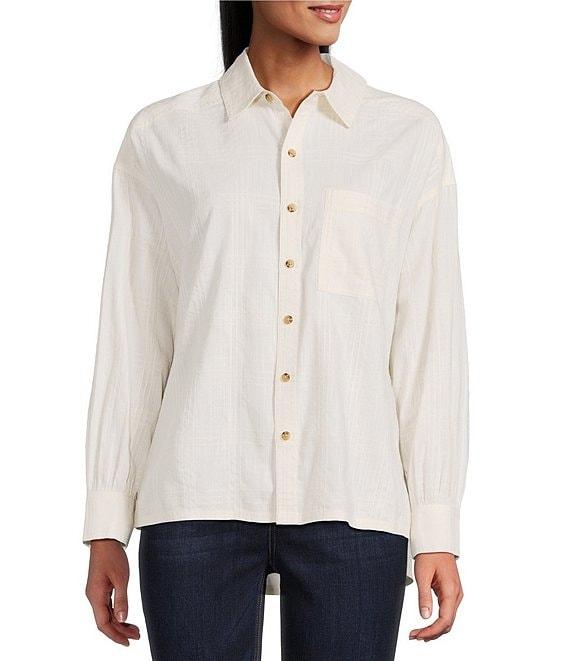 Westbound Woven Collared Oversized Long Sleeve Top Product Image