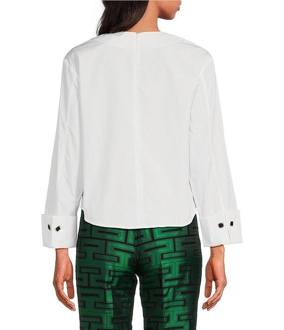 Tara Jarmon Carillon Cotton Poplin Crew Neck Long Sleeve Shirt Product Image