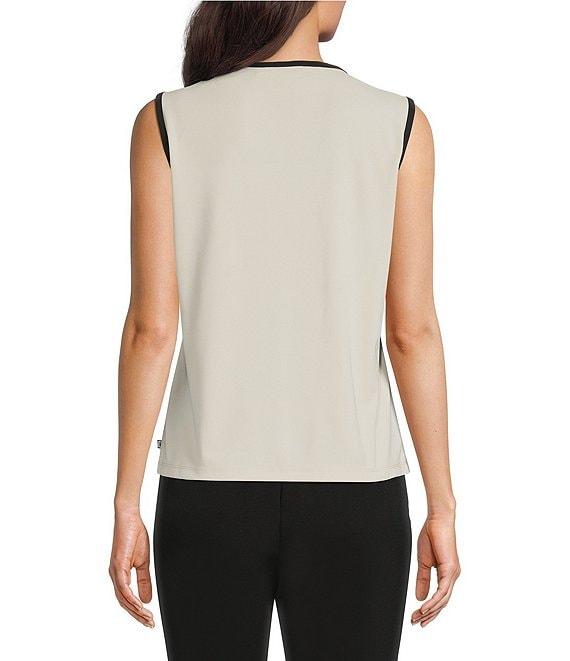 KARL LAGERFELD PARIS Knit Round Neck Sleeveless Contrast Pipe Trim Top Product Image