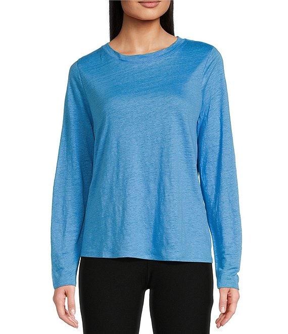Eileen Fisher Linen Jersey Round Neck Long Sleeve Top Product Image