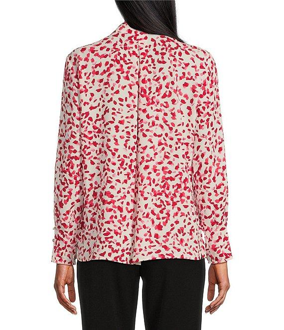 Investments Petite Size Woven Red Petals Long Sleeve V-Neck Top Product Image