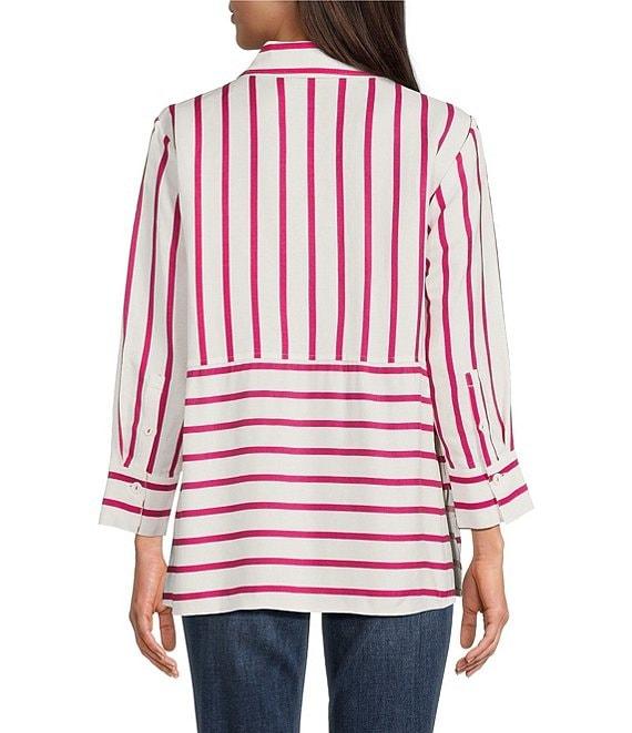 Ali Miles Stripe Point Collar 3/4 Sleeve Button Front Tunic Product Image