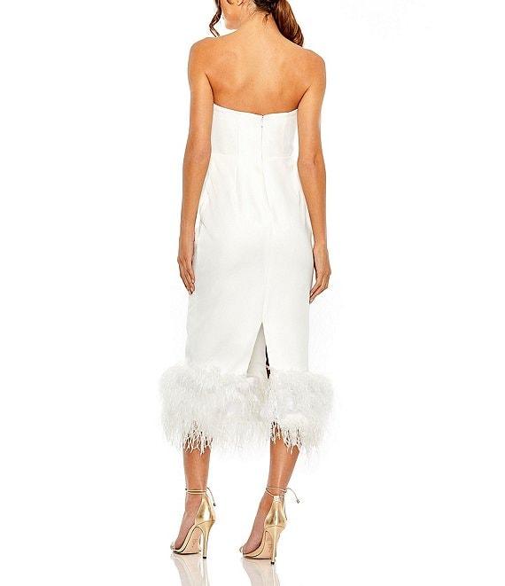Mac Duggal Strapless Sleeveless Feather Trim Midi Dress Product Image
