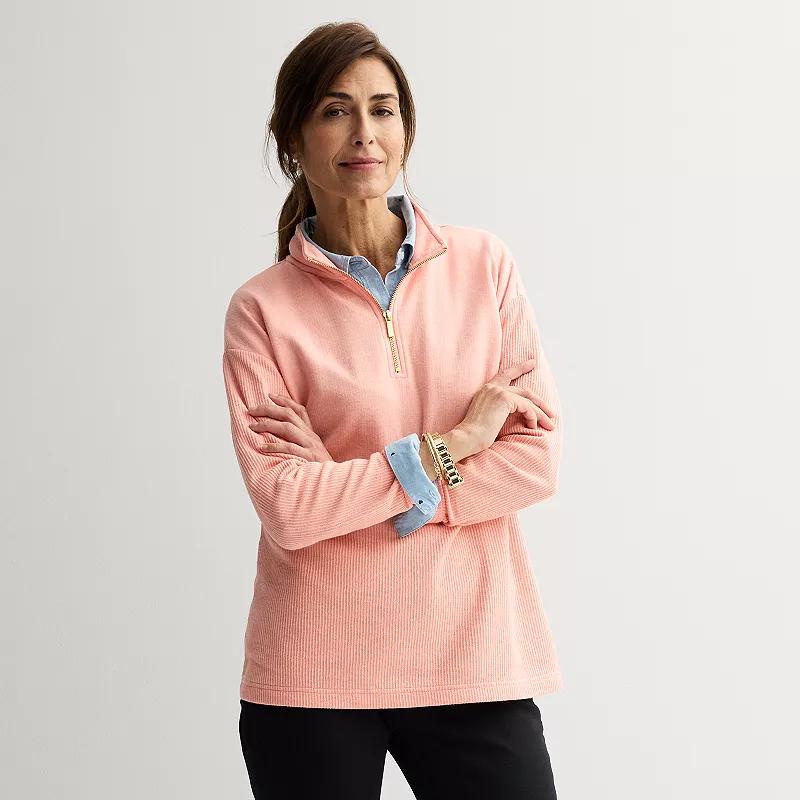 Women's Croft & Barrow® Quarter-Zip Waffle Knit Pullover, Size: Large, Pamela Pink Product Image