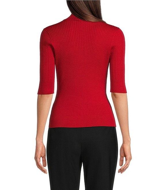 DKNY by Donna Karan Short Sleeve Mock Neck Ribbed Knit Top Product Image