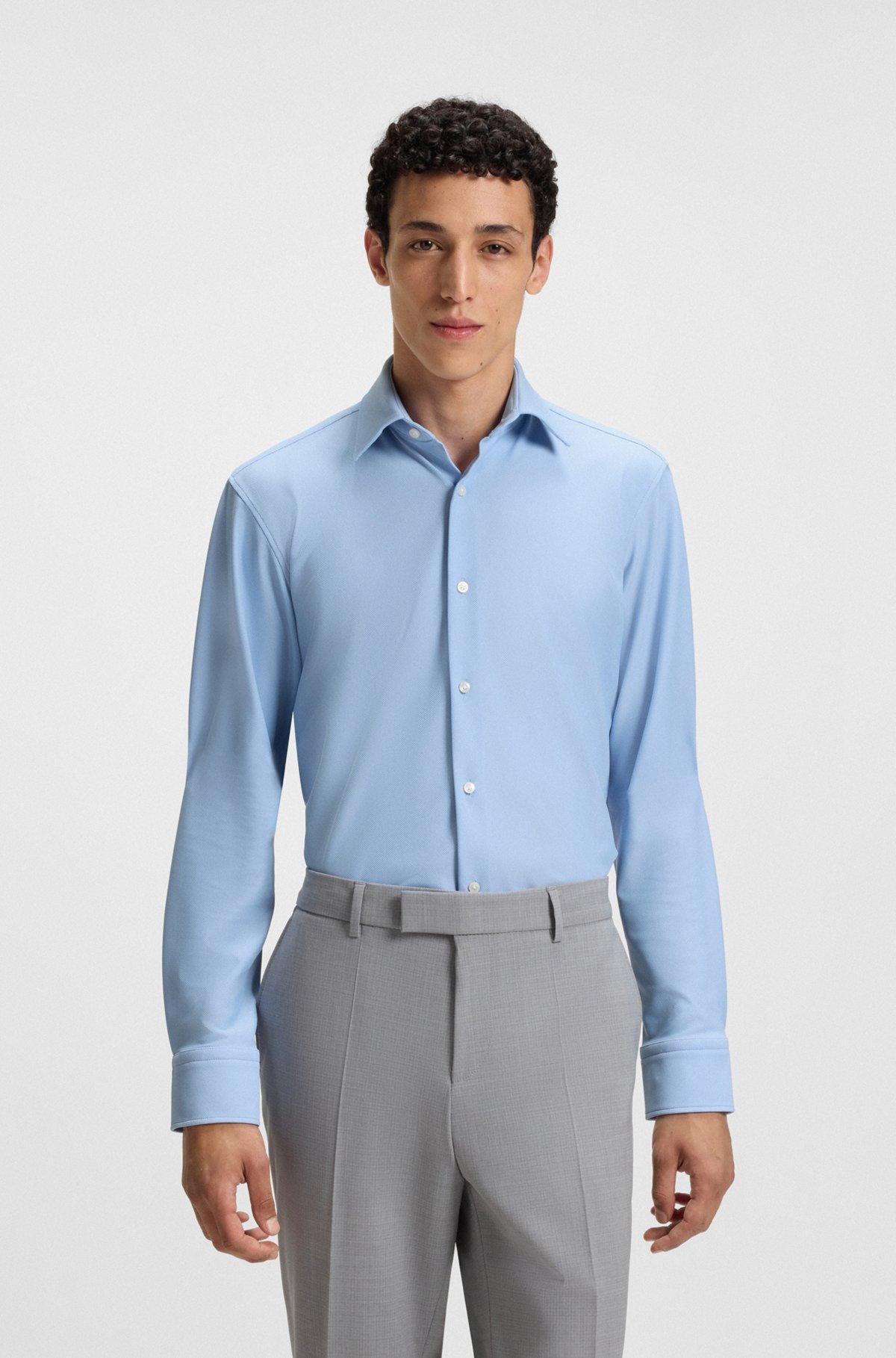 BOSS - Regular-fit shirt in structured stretch jersey - Light Blue Product Image