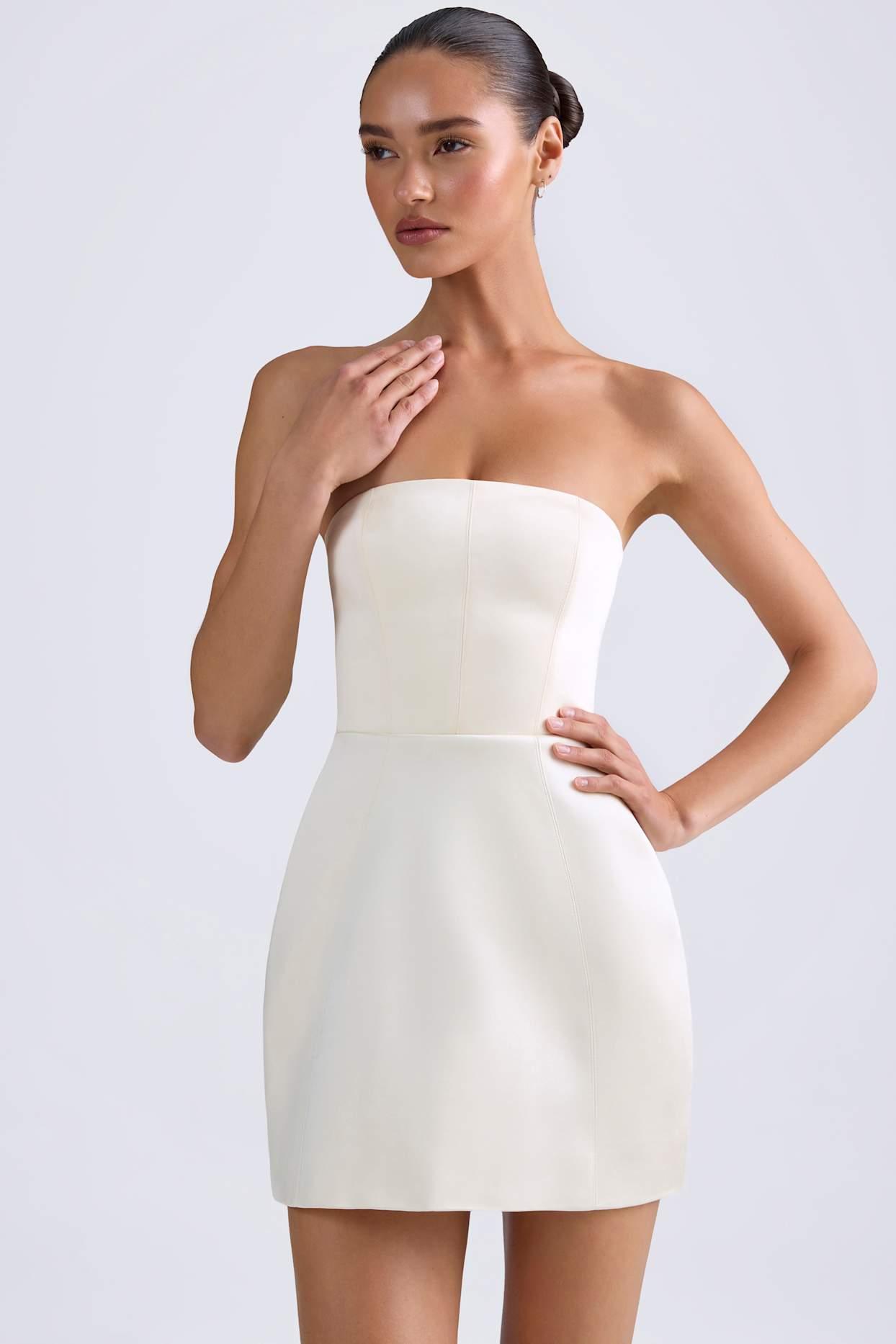 Bandeau Structured Tulip Mini Dress in Ivory Product Image