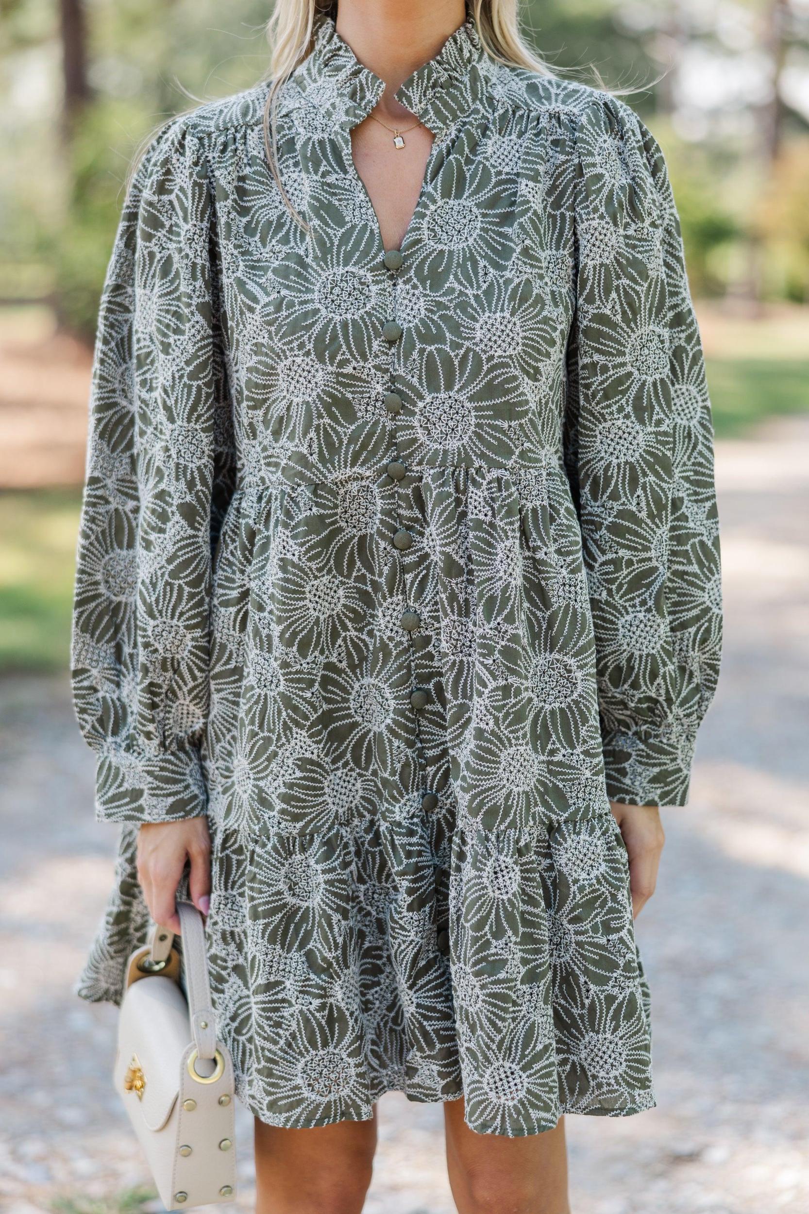 Thoughtful Wishes Olive Green Floral Dress Female Product Image