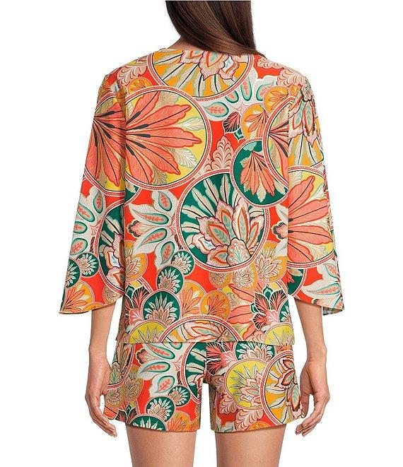 Jude Connally Daniella Stretch Knit Stained Glass Print 3/4 Flutter Sleeve V-Neck Cooridnating Top Product Image