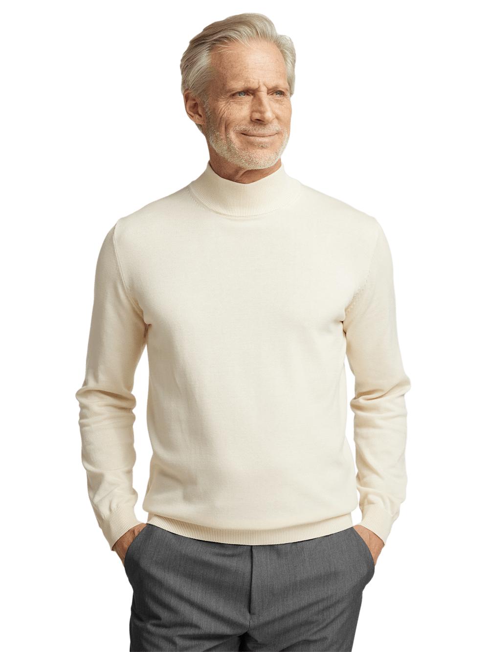 Supima Cotton Mock Neck Sweater - Ivory Product Image