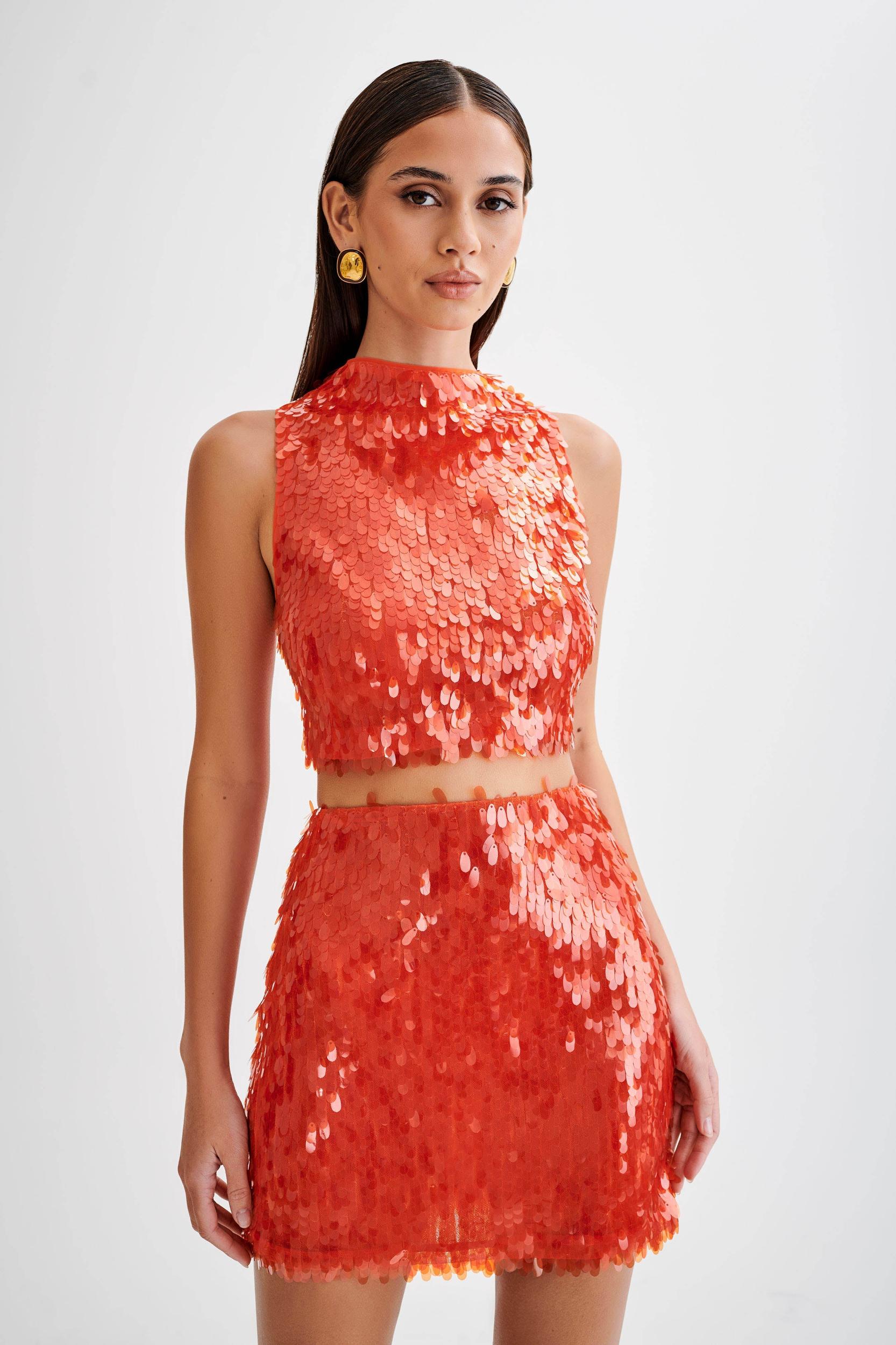 Savannah Sequin Mini Skirt - Firey Orange Product Image