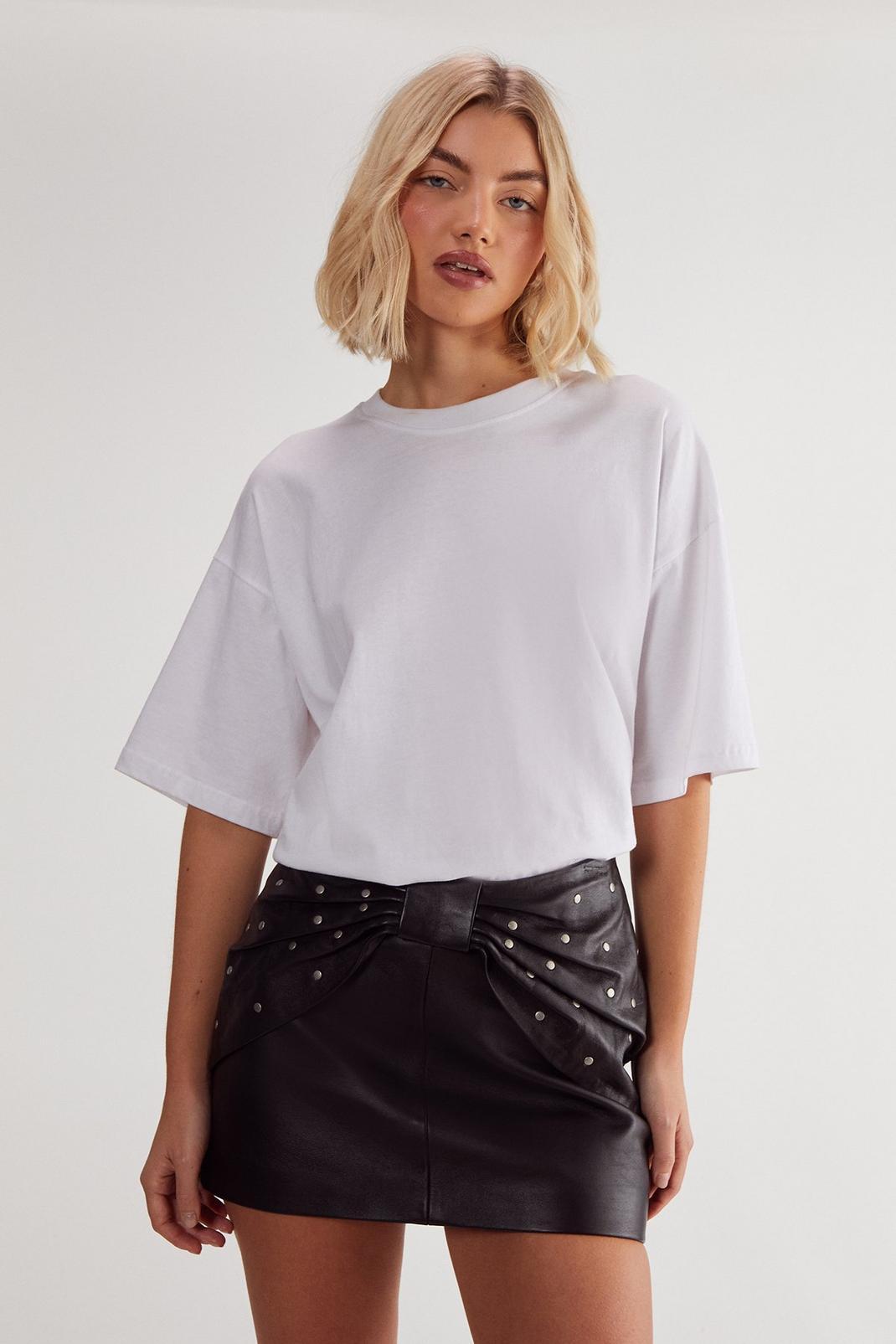 Studded Bow Detail Leather Mini Skirt Product Image