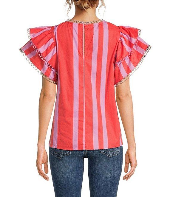 Sugarlips Azalea Stripe Print Crew Neck Short Sleeve Woven Top Product Image