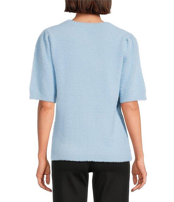 Slim Factor by Investments Blyss Crew Neck Short Sleeve Eyelash Sweater Product Image