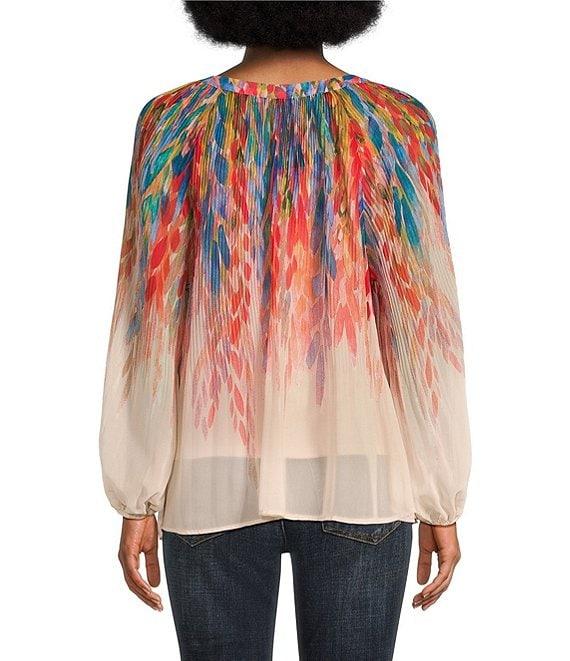 Figueroa & Flower Woven Ombre Print Crew Neck Long Raglan Pleated Sleeve Blouse Product Image