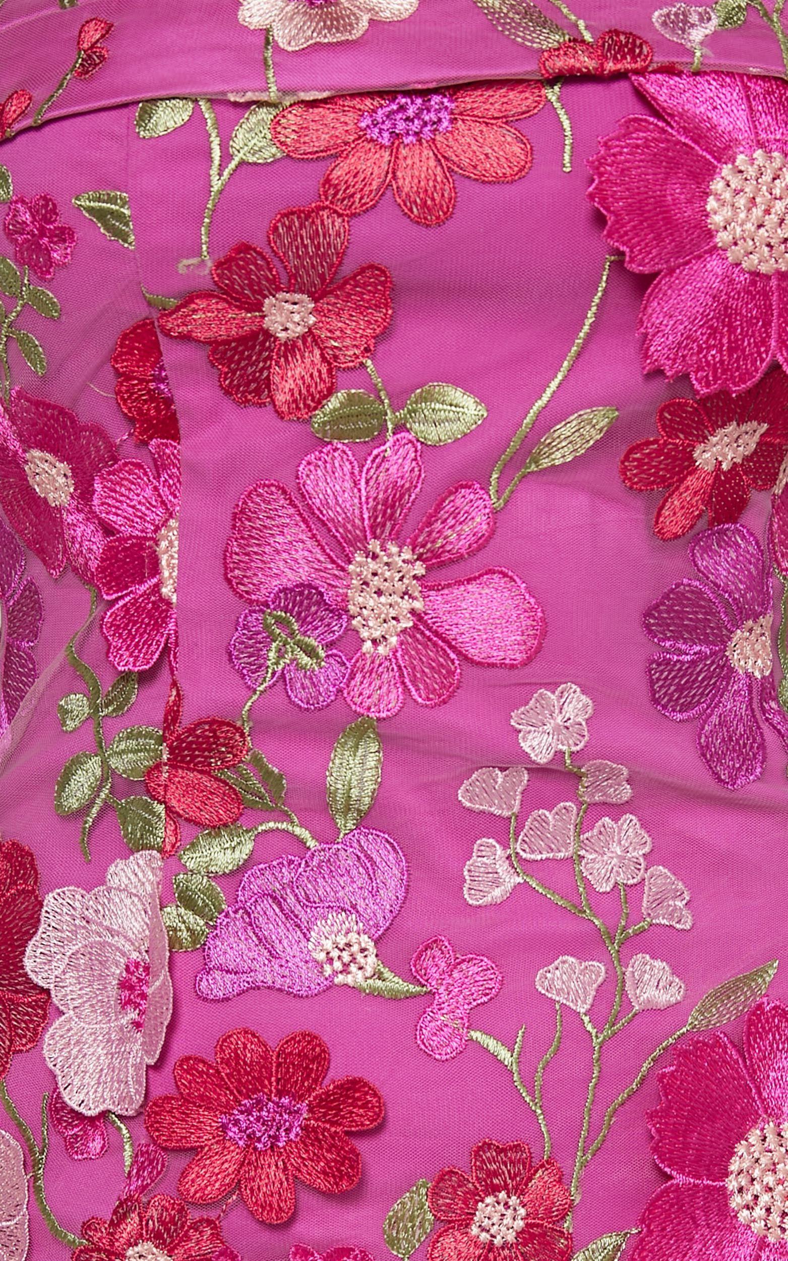 Wren Mini Dress - Strapless Bodycon Garden Flowers Dress in Magenta Product Image