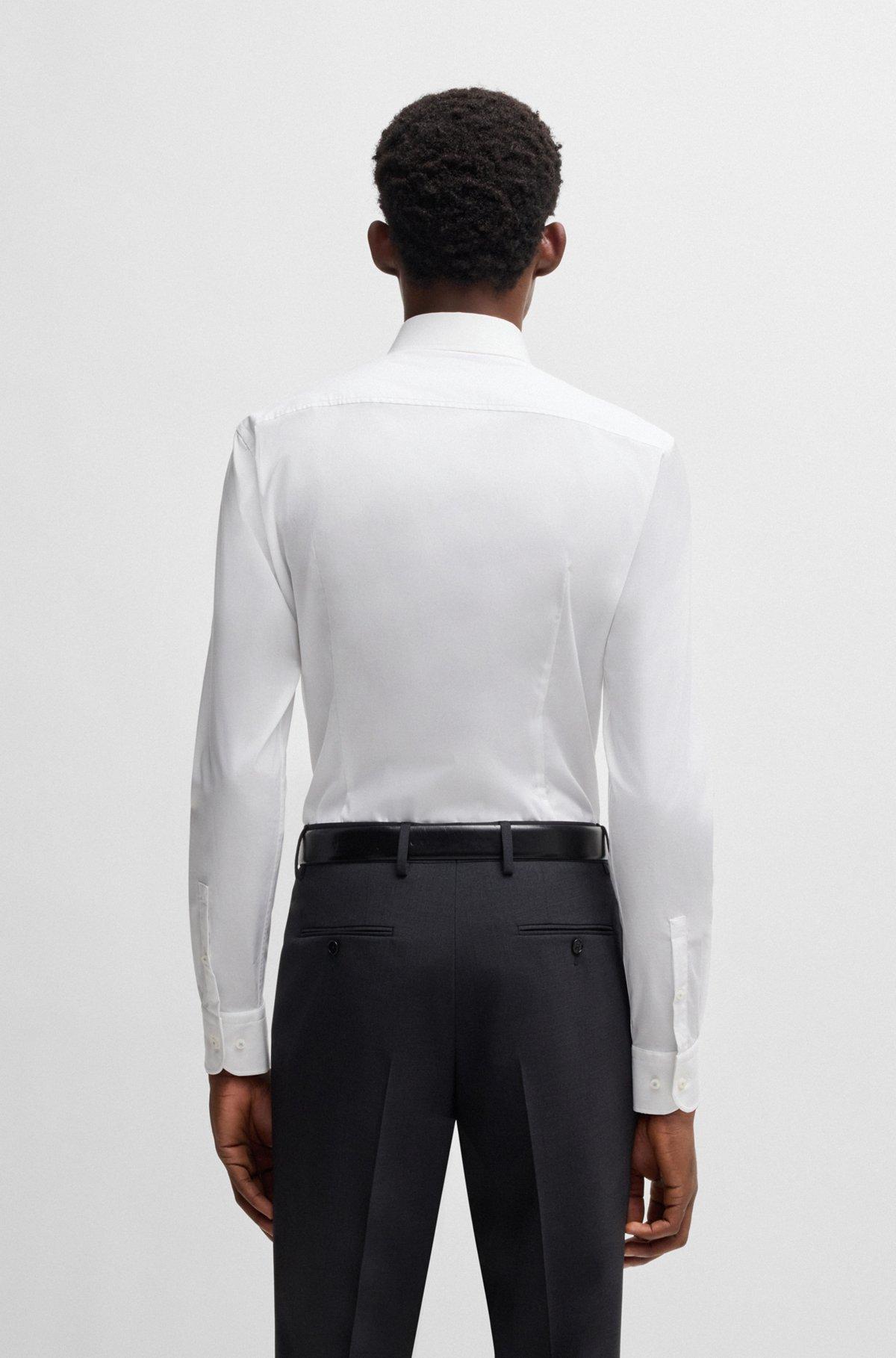 BOSS - Slim-fit shirt in easy-iron stretch-cotton poplin - White Product Image