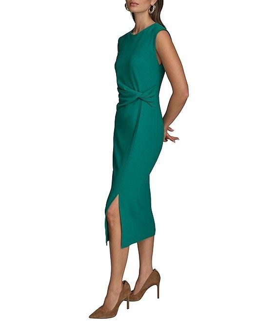 Donna Karan Crepe Crew Neck Cap Sleeve Sheath Midi Dress Product Image