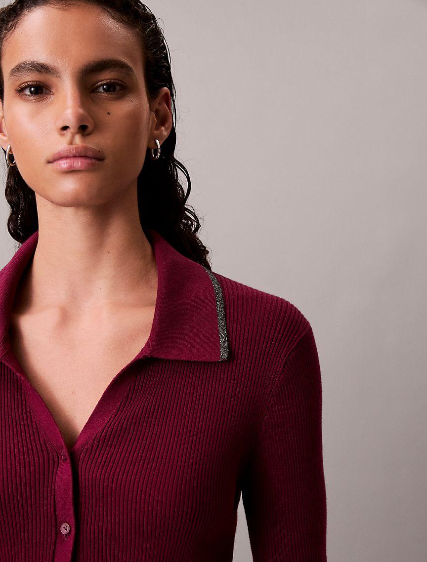 Smooth Cotton Rib Tipped Polo Cardigan Product Image