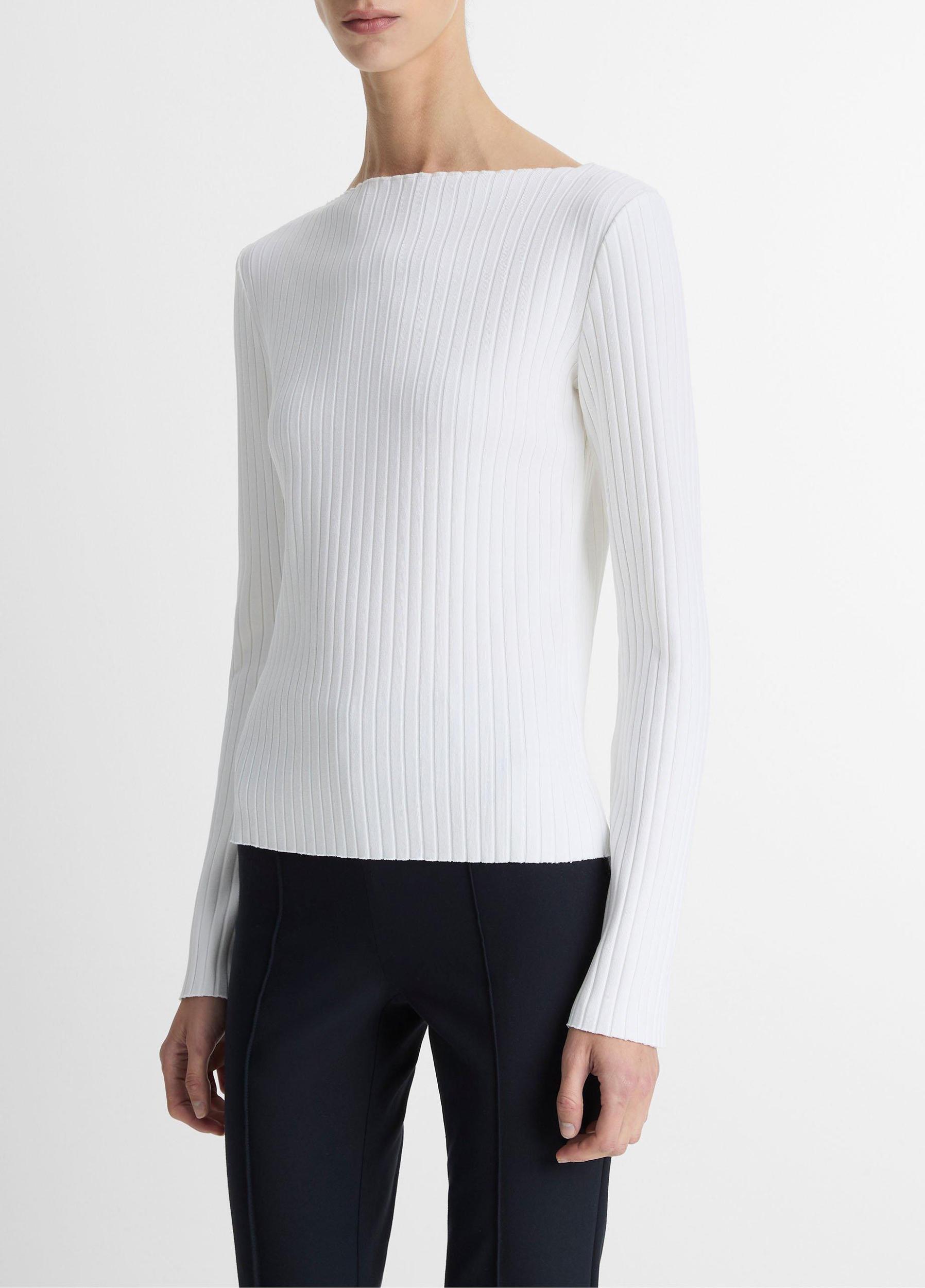 Ribbed Cotton-Blend Slash-Neck Long-Sleeve Top Product Image