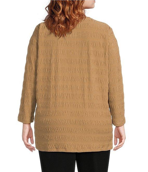 Multiples Plus Size Pucker Double Knit Jacquard Scoop Neck 3/4 Sleeve Pullover Knit Top Product Image