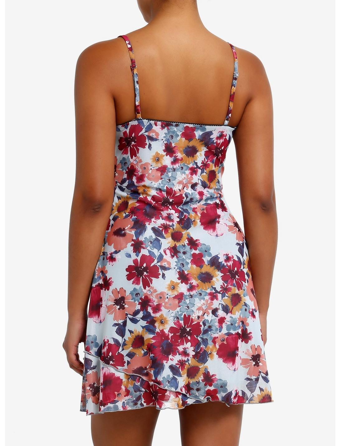 Light Blue Floral Allover Print Slip Dress Product Image