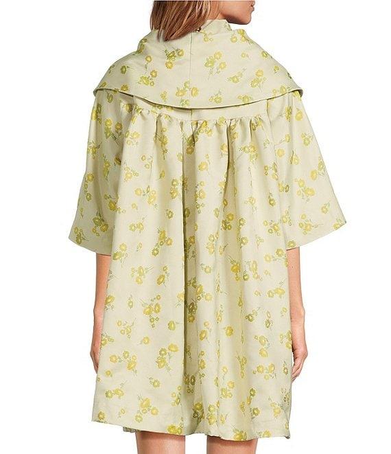 Buru Oversized Point Collar 3/4 Sleeve Side Pocket Floral Car Coat Product Image