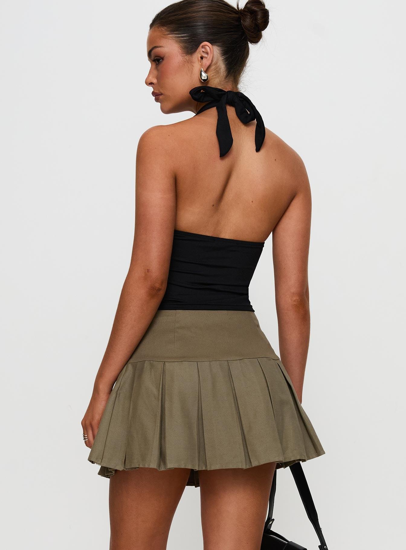 Feodora Pleat Mini Skirt Khaki Product Image