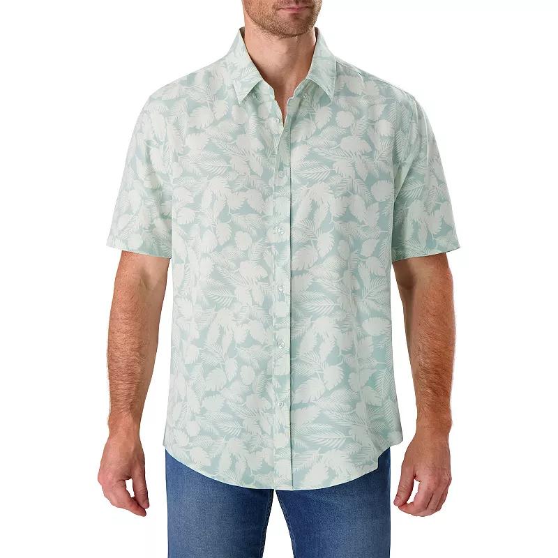 Men's Report Collection Short Sleeve Stretch Tropical Print Woven Button-Down Shirt, Size: Small, Green Product Image