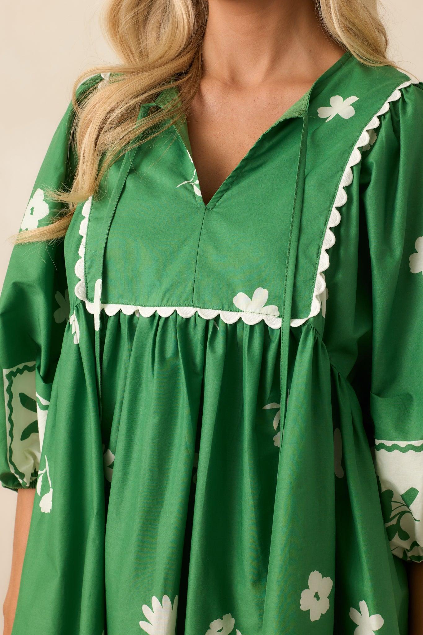 Gentle Breeze Green Cotton Floral Mini Dress Product Image