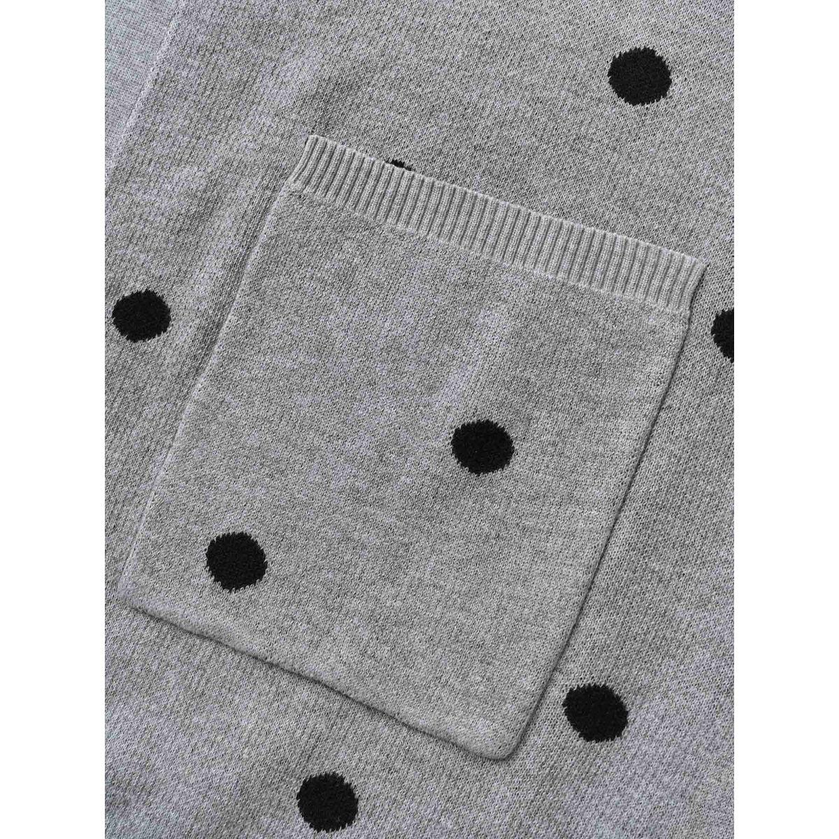 Plus Size Polka Dot Kimono Collar Patch Pocket Cardigan Mediumgray Women Leisure Loose Long Sleeve Casual Cardigans BloomChic 22-24/3X Product Image