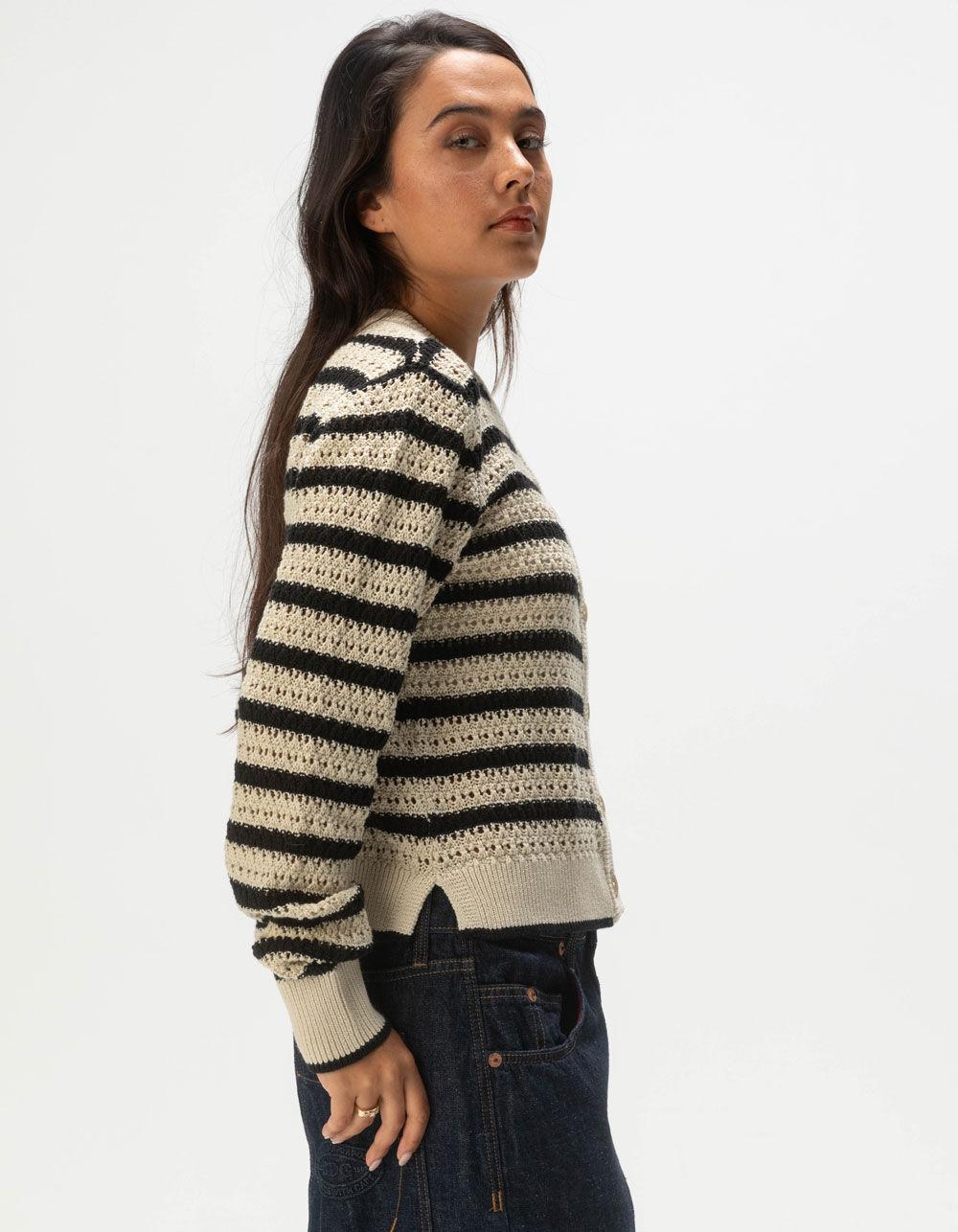JJXX Addy Striped Womens Sweater Cardigan - CREAM/BLACK Product Image